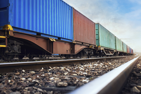 Multicolored rail freight on a track